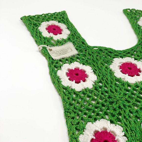 Artisan Hand Knit Multicolor Floral Crochet Tank Top | NWT - Picture 3 of 3